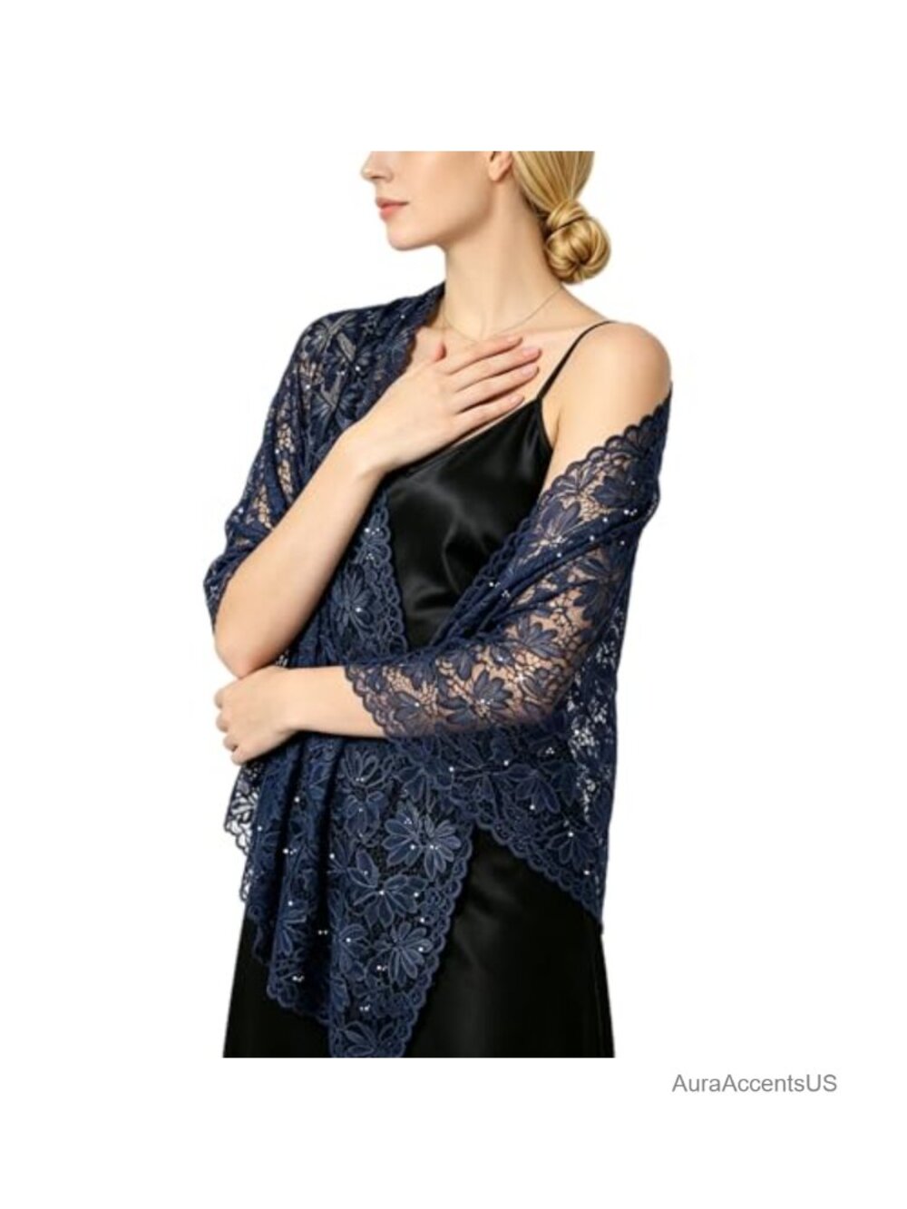 Lace Rhinestone Wrap Shawl Wedding Bridal Cape for Women - Picture 2 of 4